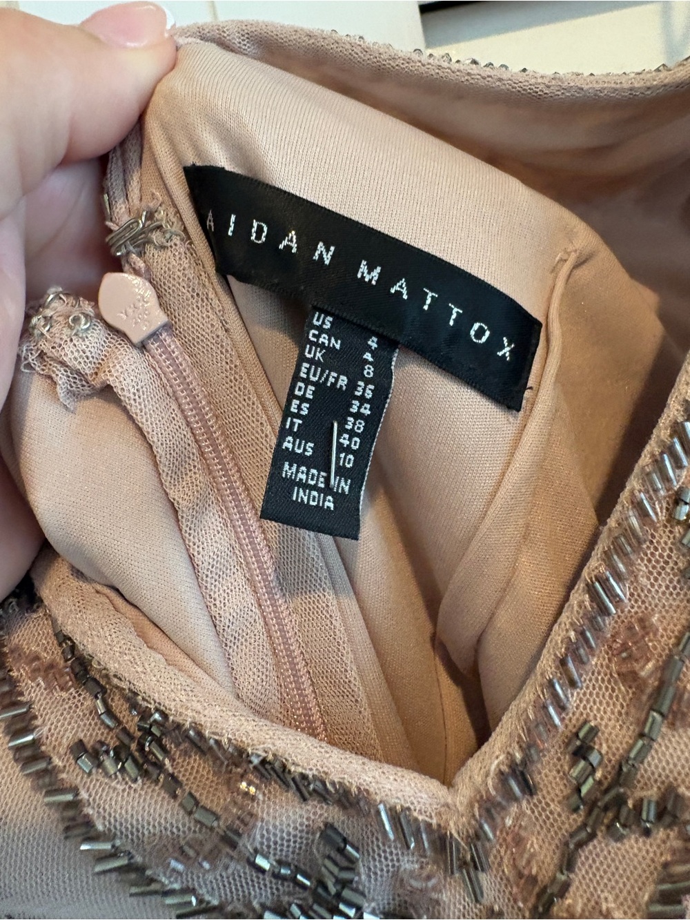 Aidan Mattox Dress Beaded Gatsby Cocktail Nude Champagne Floral Sequin Mesh 4 - Picture 13 of 14